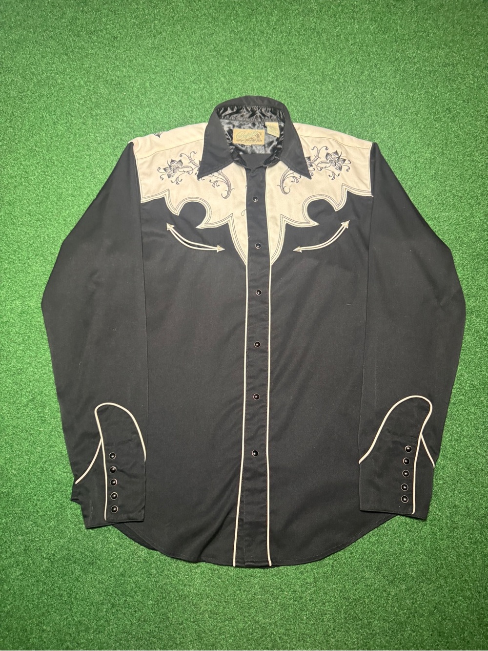 Roper Vintage Pearl Snap Western Shirt Floral Fancy Black Medium Retro Cowboy